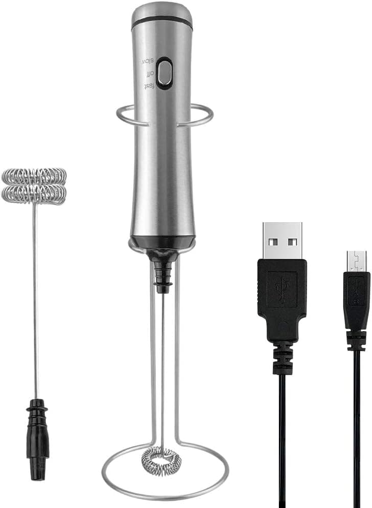 Milk Frother Handheld - Yatuela Powerful High Torque Motor Electric Foam Maker Durable Drink Mixer for Bulletproof Coffee, Latte, Cappuccino, Hot Chocolate, Included Stainless Steel Stand