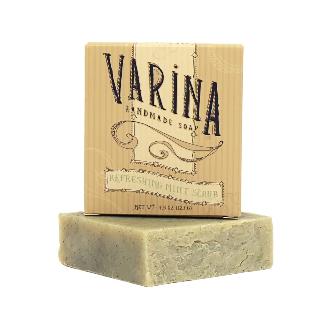 Varina Organic Refreshing Mint Scrub Bar Soap - Gentle Cleansing for Sensitive Skin, Herbal and Mint - 3 Pack - Experience Healthy and Glowing Skin