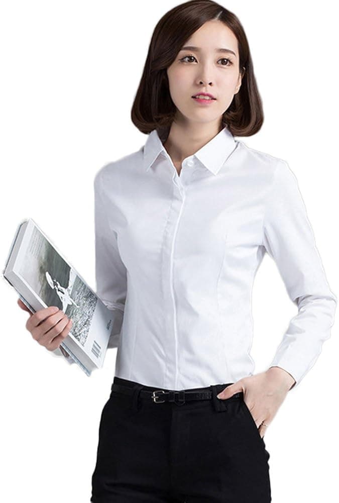 ezShe Uniform Women's Long Sleeve Button Down Shirt Oxford Blouse