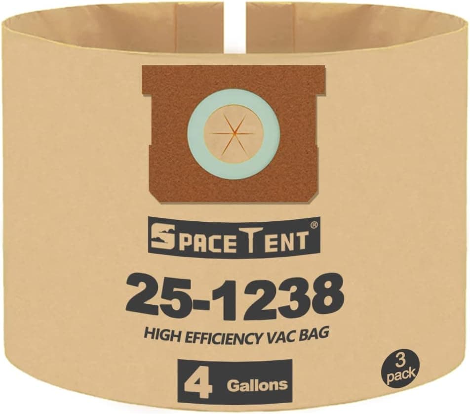 SpaceTent 3 Pack Vacuum Filter Bags compatible with Stanley and PorterCable 4 Gallon Wet Dry Vacuum, Part # 25-1238