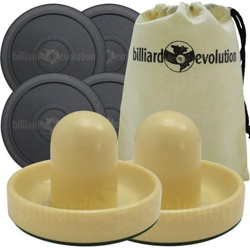2 Air Hockey Pushers and 4 Pucks in Drawstring Storage Bag