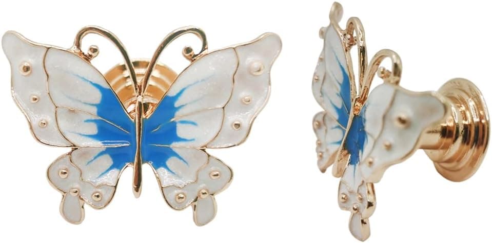 LLHDKF 2 Pcs White Butterfly Shape Knobs Door Handle Cabinet Drawer Cupboard Pull Dresser Single Hole Knobs Handles for Cabinet Wardrobe Cupboard