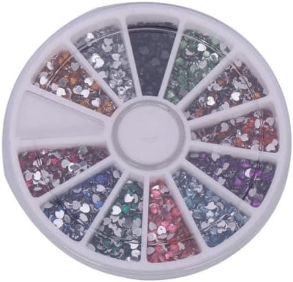 DGI MART Nailart Sets Kits 3000pcs 2mm 12 Color Heart Shape Rhinestones Glitter Tips Decoration
