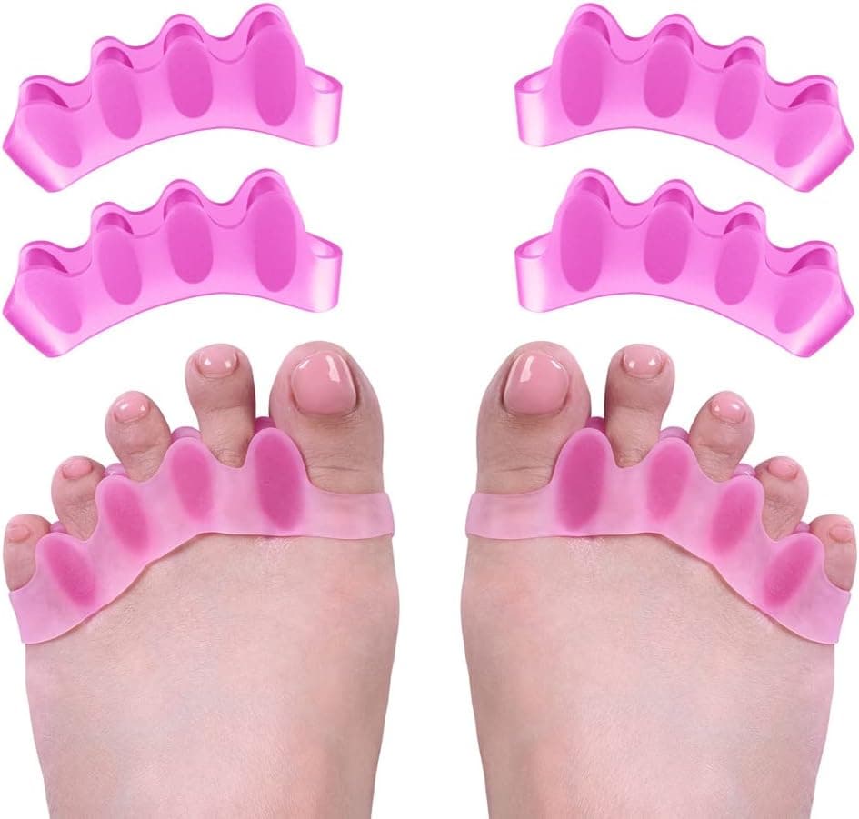 ROOCKE Gel Toe Separator to Correct Bunion (4 PCS),Toe Spacers for Feet Women Men Correct Toes Bunion Corrector Toe Separators for Overlapping Toes (Pink)