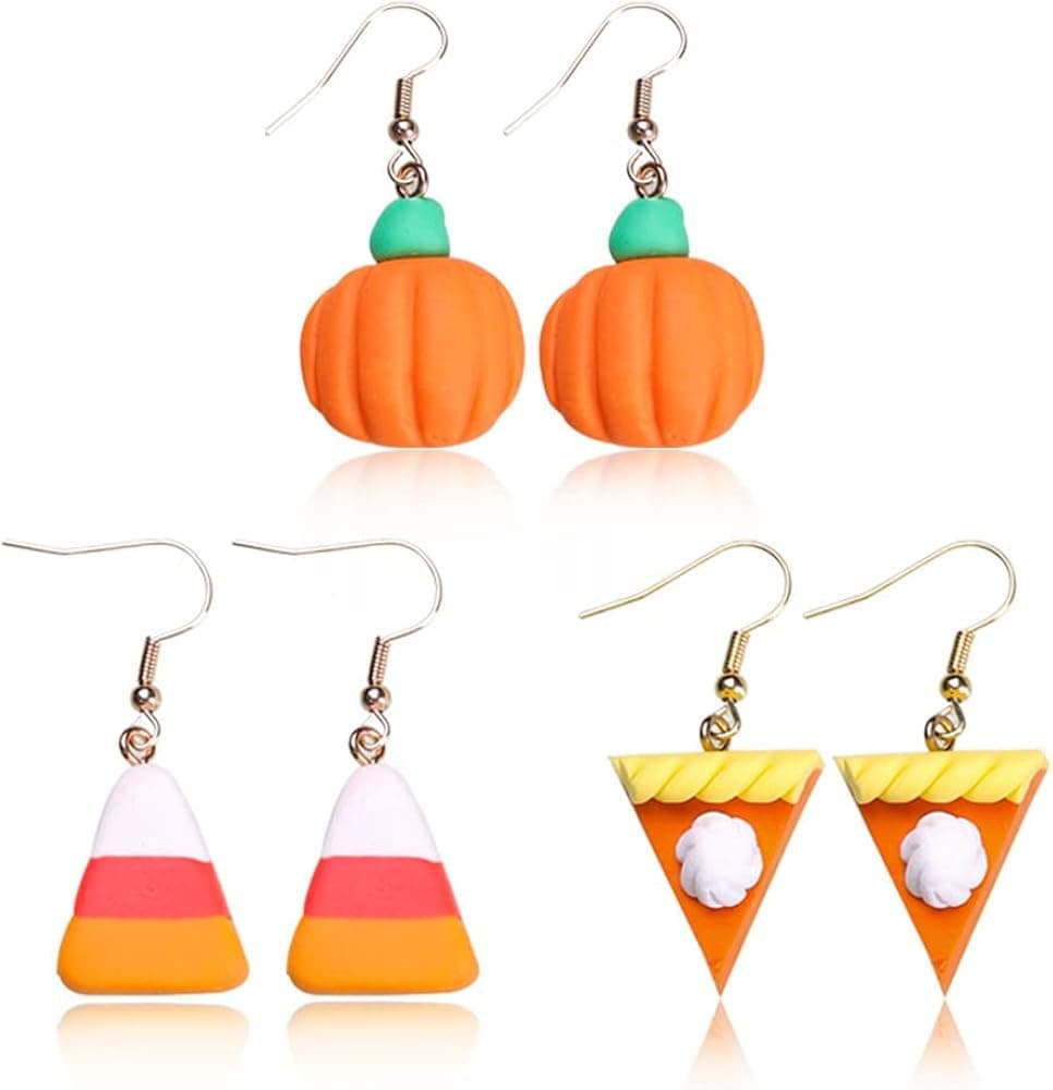 Pingyongchang Thanksgiving Fall Autumn Dangle Drop Earrings Pumpkin Maple Leaf Turkey Candy Cheese Earrings for Women Girls Thanksgiving Holiday Jewelry Gift