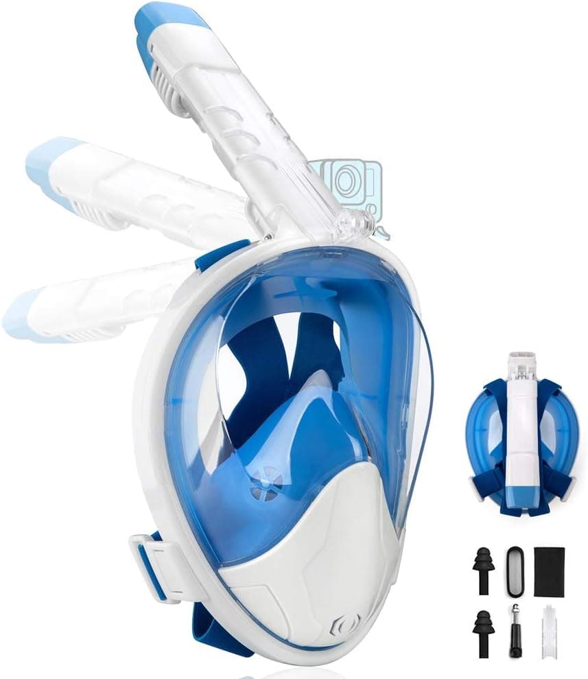 Sunyear Full Face Snorkel Mask-Upgraded 180 Panoramic Anti-Leak Anti-Fog Foldable Snorkel Mask, Enhanced Safety Breathing System Allows You to Breathe More Fresh Air While Snorkeling