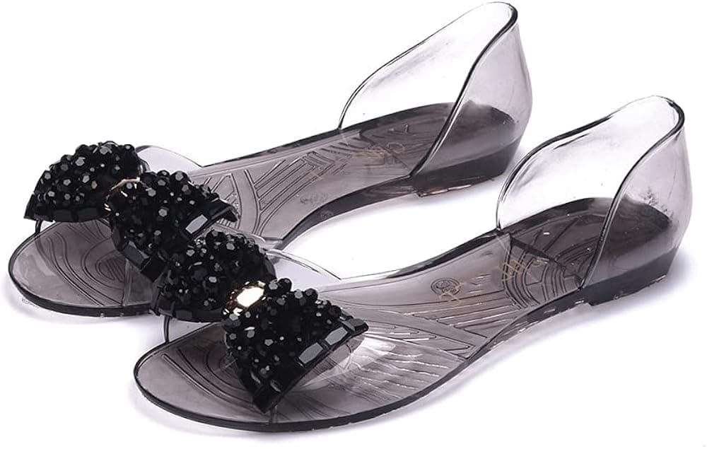 heipeiwa Women Sandals Bow Flowers Flats Jelly Shoes Peep Toe Summer Beach Sandals