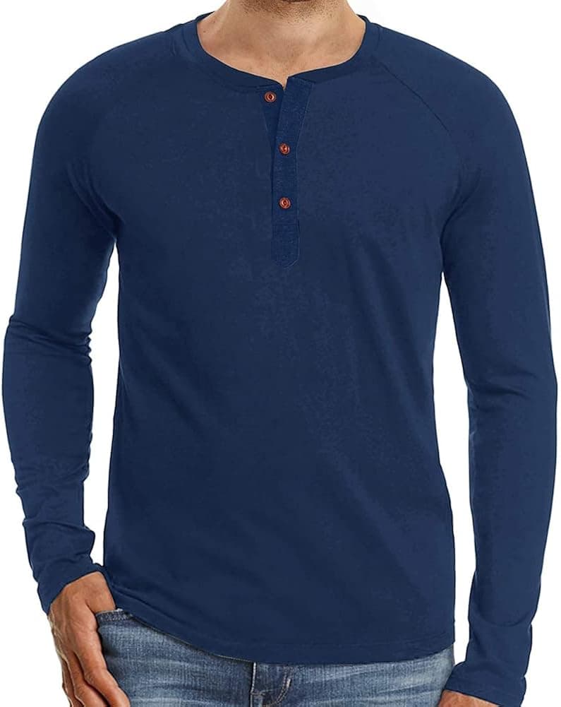 BEBUERRG Men's Henley Long Sleeve T-Shirt Fashion Casual Front Placket Henley T-Shirts Cotton Shirts Henley Shirts for Men