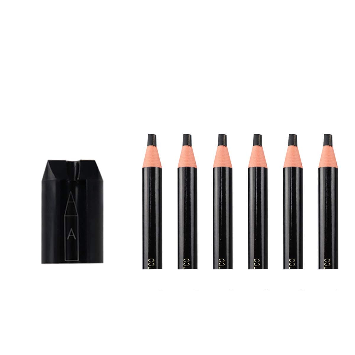 Guapa Sharpening Tool Duckbill Sharpener for Eyebrow Pencil Microblading Eyebrow Cosmetic Pencil for Permanent Makeup Beauty (1 Sharpening Tool+6 Black Pencil)