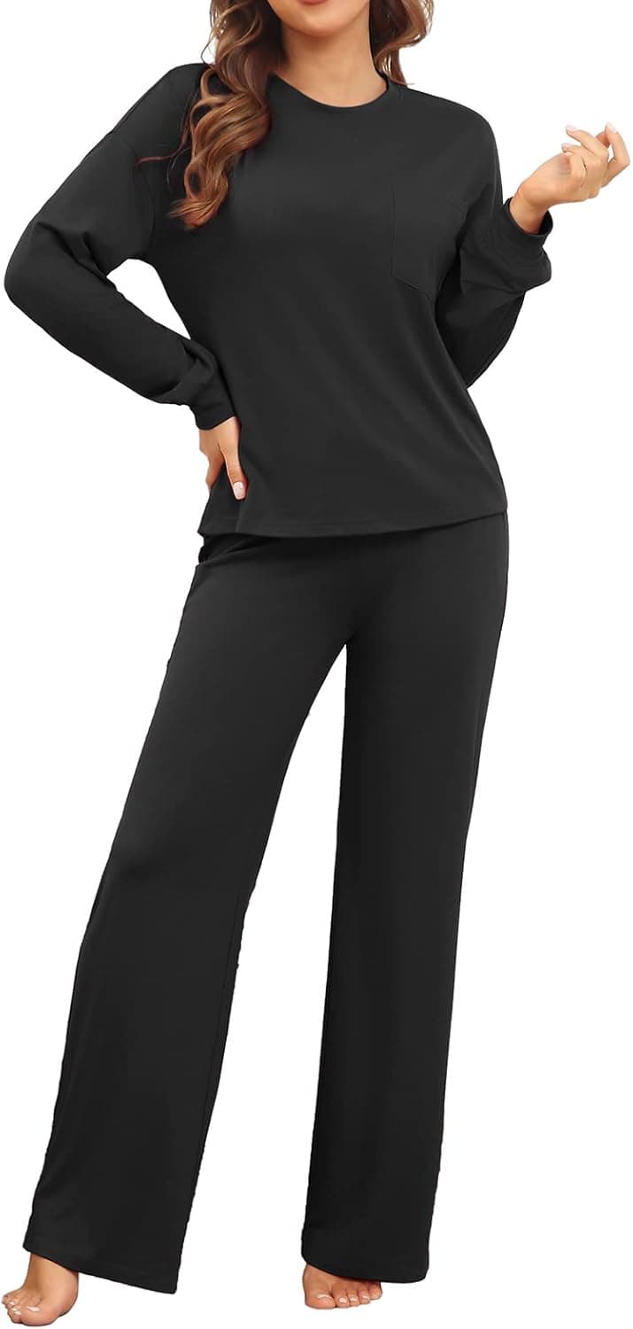 ANGGREK Women's Pajama set Long sleeve soft Sleepwear Nightwear Loungewear PJ sets with Pocket