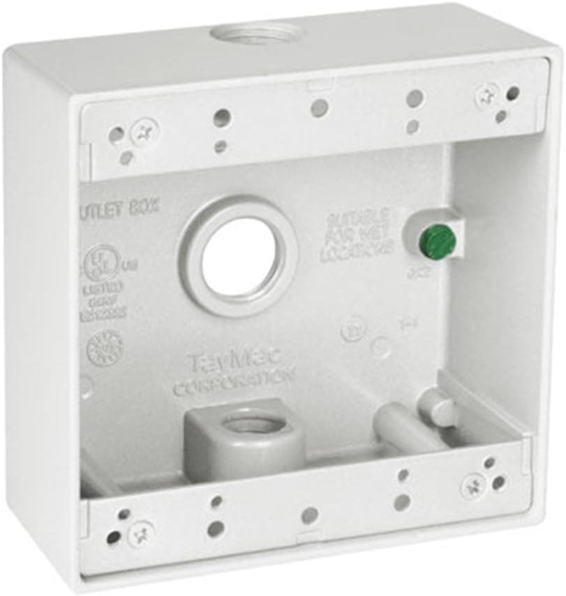 TayMac DB350WH 4-1/2-Inch X 4-1/2-Inch Gang 2-Inch Deep Weatherproof Box, 1/2-Inch Outlets, White