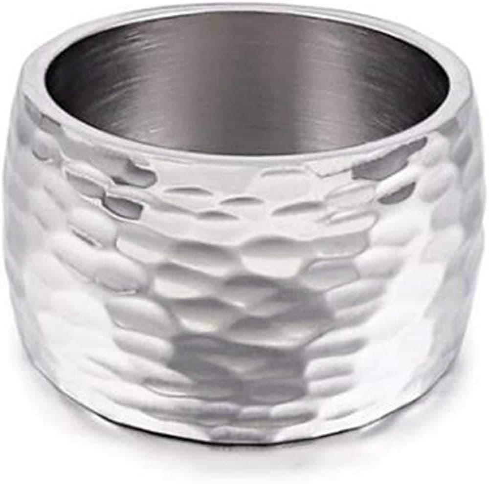 Jude Jewelers 15MM Stainless Steel Classical Simple Plain Hammered Surface Wedding Band Ring