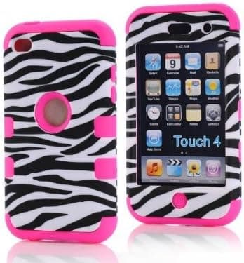 Saurabh Kiran TM 3 in 1 Zebra Defender Impact Hard Rubber Case for Ipod Touch 4 4g 4th Generation (Hot Pink II)