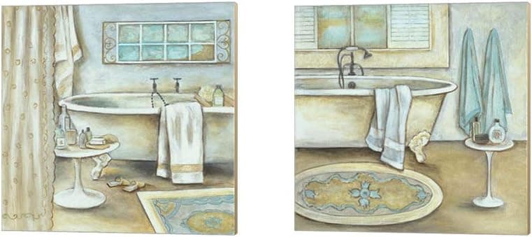 Soft Bath by R. RIG, 2 Piece Canvas Art Set, 10 X 10 Inches Each, Bathroom Art