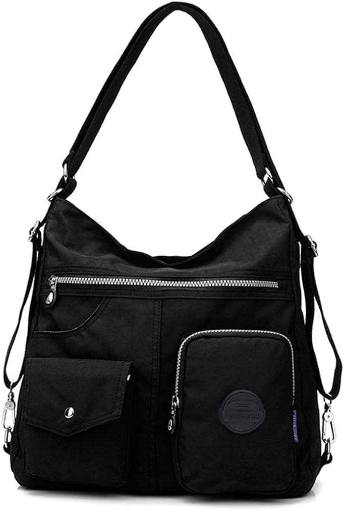 Multipurpose Hobo Purse for Women with Antitheft RFID, Waterproof Nylon Crossbody Bag Shoulder Handbag, Convertible Backpack