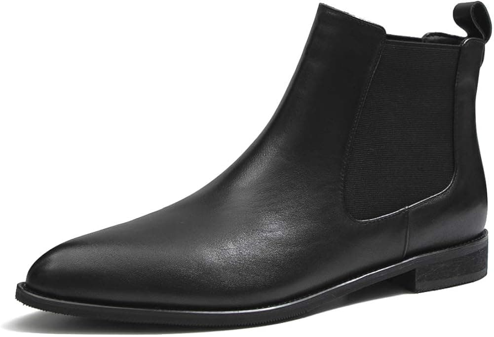 ONEENO Women's Pointed Toe Leather Chelsea Boots