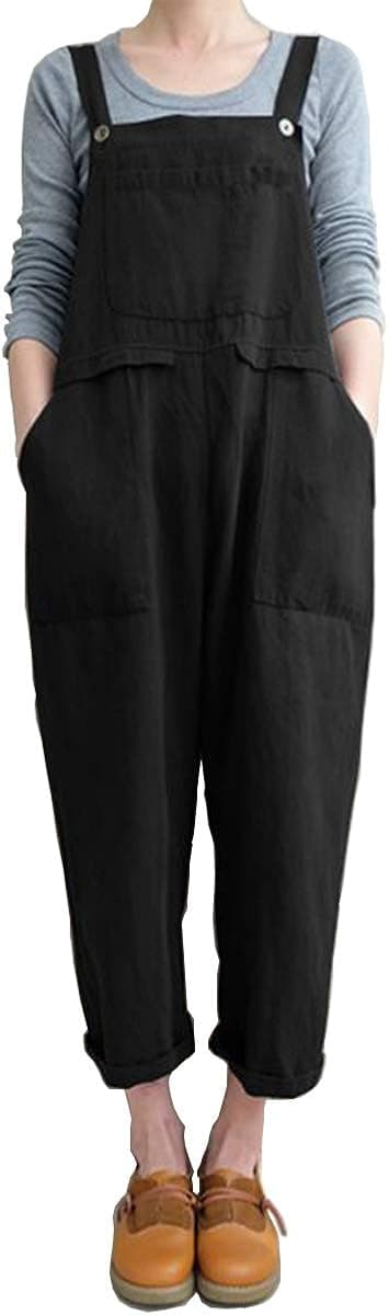 Aedvoouer Women's Baggy Plus Size Overalls Jumpsuits Wide Leg Harem Pants Casual Rompers