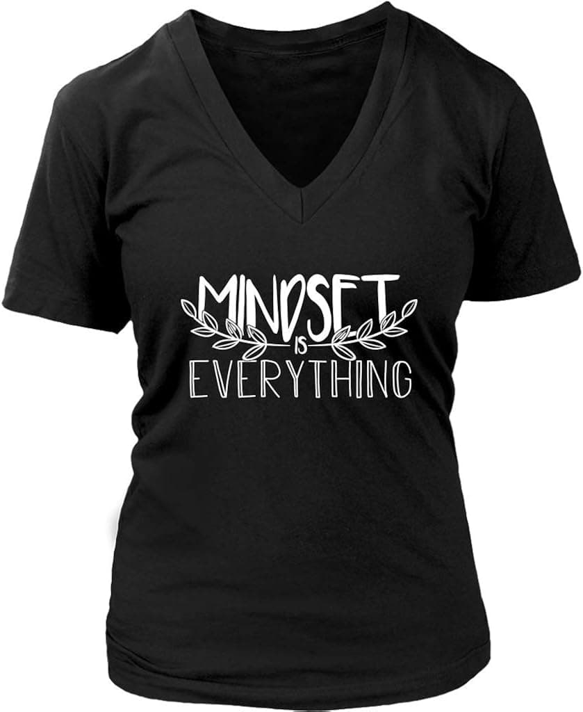 InGENIUS Motivation Shirts Womens Growth Mindset is Everything Think Positive Quote V-Neck T-Shirt Plus Size S-4XL
