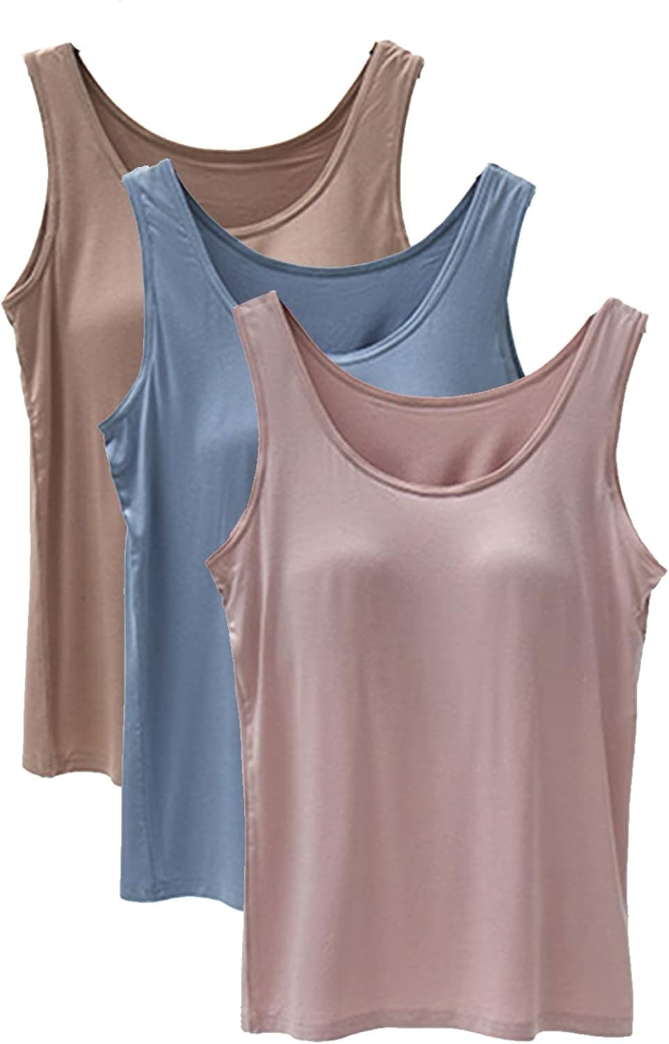 Tank Tops for Women Basic Camisole with Built in Bra Casual Wide Strap Sleeveless Layer Top for Summer
