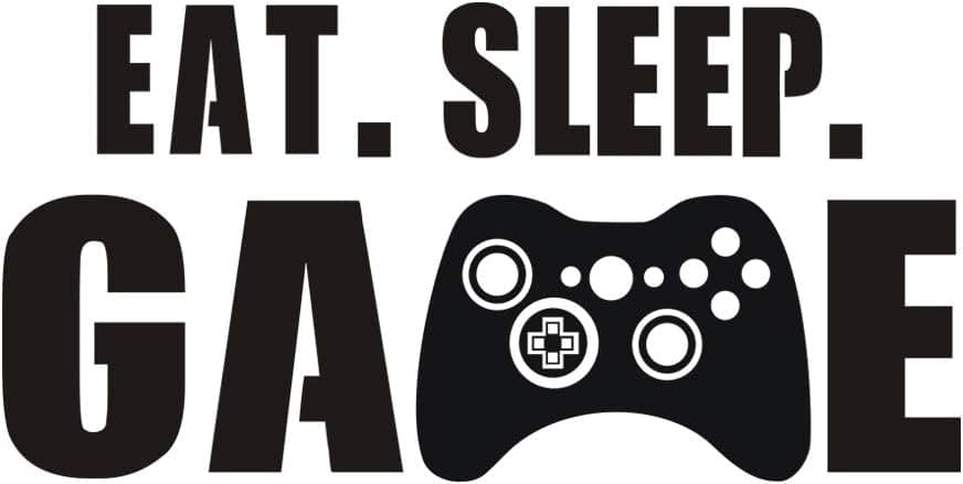 Eat Sleep Game Wall Decal, Video Gamer Boy Wall Sticker, Vinyl Game Décor Wall Stickers Art Design Stickers Wall for Home Playroom Bedroom Game Boys Room (Black, 27.5''L x 14''H)