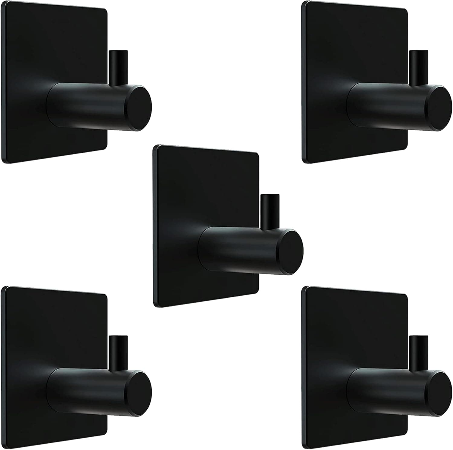 TemphytBong 5Pcs Black Adhesive Towel Hooks Heavy Duty Wall Mounted Hooks Stainless Steel Shower Waterproof Hooks for Hanging Coat, Robe, Towels, Hats, Bathroom, Shower, Kitchen, Living Room