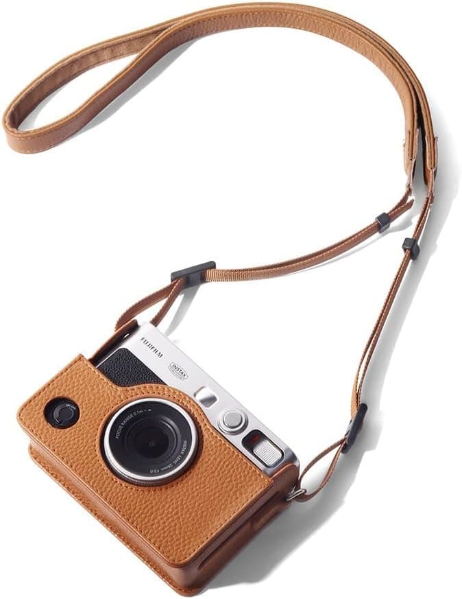 BRIMFORD Protective Case for Fujifilm Instax Mini EVO Camera, Premium Genuine Leather Bag Cover with Removable Adjustable Shoulder Strap