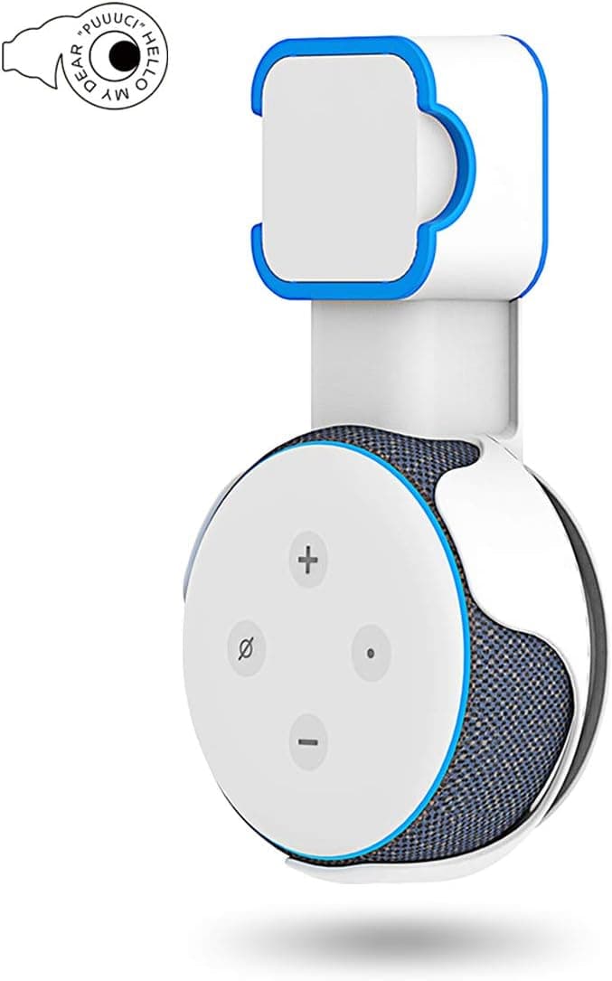 PUUUCI Outlet Wall Mount Holder Stand for Dot 3rd Generation [Square Plug Only], A Space-Saving Accessories with Cord Management for Your Echo Smart Home Speakers, Hide Messy Wires (White-1 Pack)