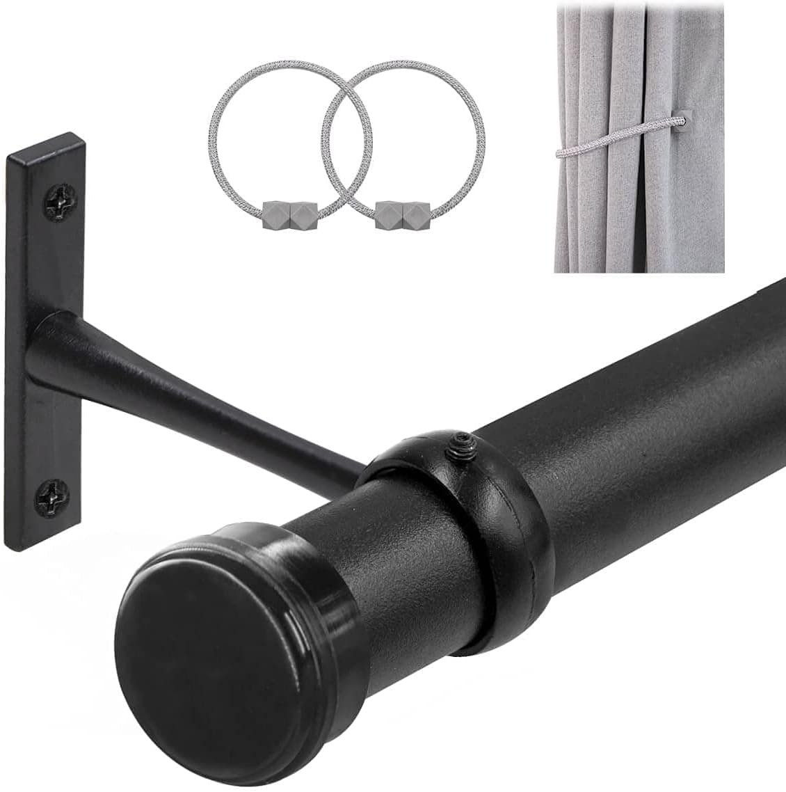 VIEFIN Adjustable Shower Curtain Rod With Bracket, Single Curtain Rod Room Divider Windows Ceiling Mount, Hanging Curtain Rod Wall Mount Curtain Rod For Grommet Curtains - 28-48inches Black