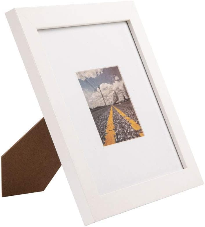 Muzilife 8x8 Wood Picture Frame Flat Set of 4 Display Pictures 4x4 with Mat or 8x8 Without Mat (White)
