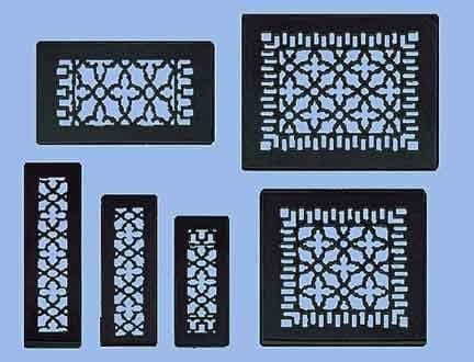 Antique Recreated Cast Iron Victorian Style Floor. Ceiling, Or Wall Grate For Return Air Intake Or Heat Vents. Floor Register Cover. 6" x 22" (Overall size 8" x 24") Cast Iron Grill without Damper (ZM-IR-622)