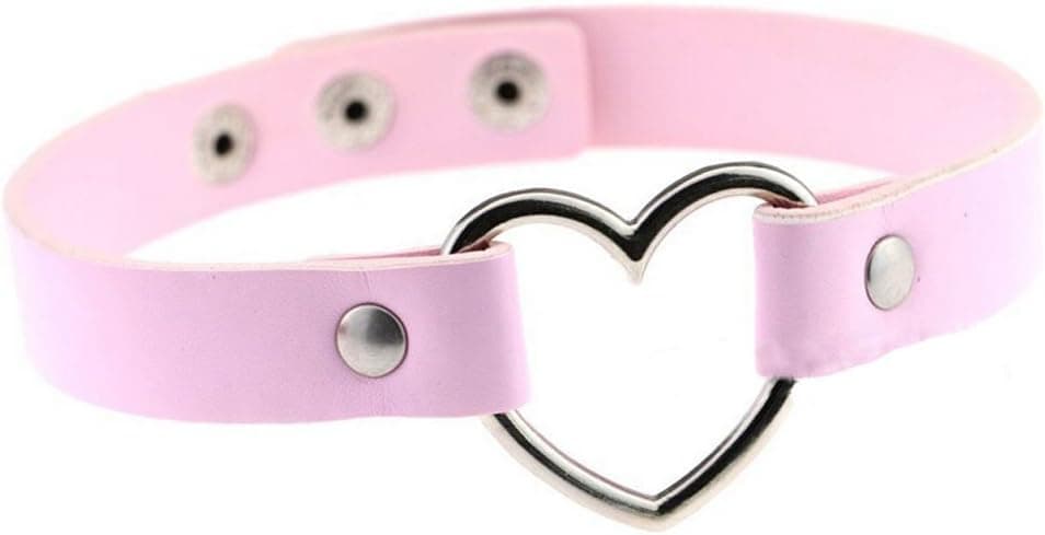 Girls Love Heart Choker PU Leather Collar Punk Heart Goth Fans Chain Necklace