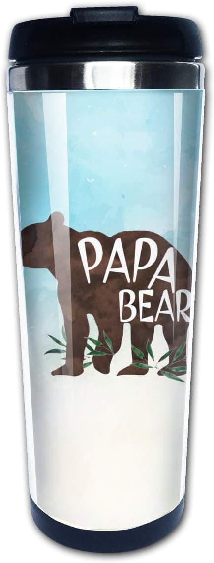 Waldeal Papa Bear Travel Coffee Mug with Flip Lid, Stainless Steel Vacuum Insulated Tumbler Cup 14 OZ, Birthday Father's Day Gift for Dad Husband Men