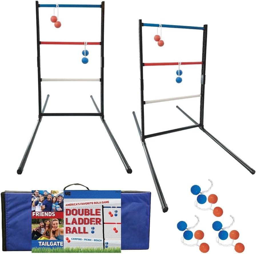University Games | Double Ladder Ball Indoor Outdoor Ladderball Game Set, 6 Soft Rubber Bolas Balls, Zippered Travel Case, Premium Quality and Durability for 2 or More Players Ages 8 and Up