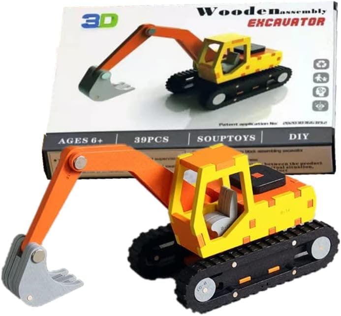 3D Wooden Puzzles for Kids 6-12 Years Old, DIY Craft Kits for Boys, Educational Building Puzzles, STEM Assembly Model Set for Kids (Tracked Excavator)