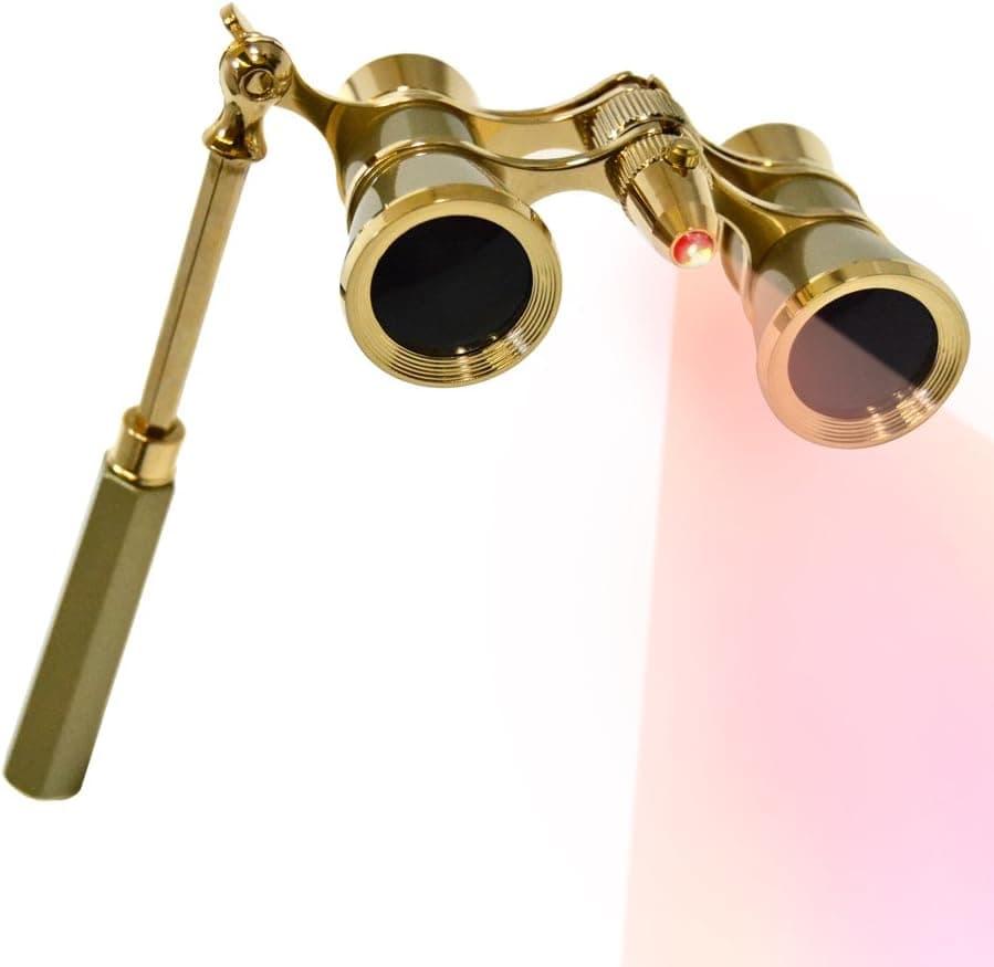 HQRP 3 x 25 Opera Glasses Binocular w/Built-in Extendable Handle/Yellow-Pearl with Gold Trim with Crystal Clear Optics (CCO)