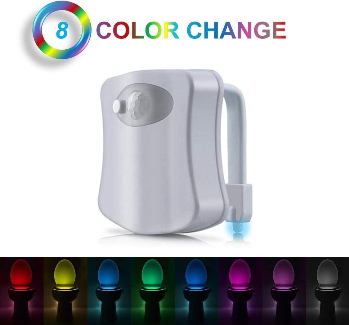 Toilet Bowl Light - 8 Color Changing, Motion Activated Toilet Night Light, Splash Proof Glow Bowl Motion Activated LED, Motion Sensor Toilet Bowl Light with 5 Stage Dimmer for Toilet Lighting - White