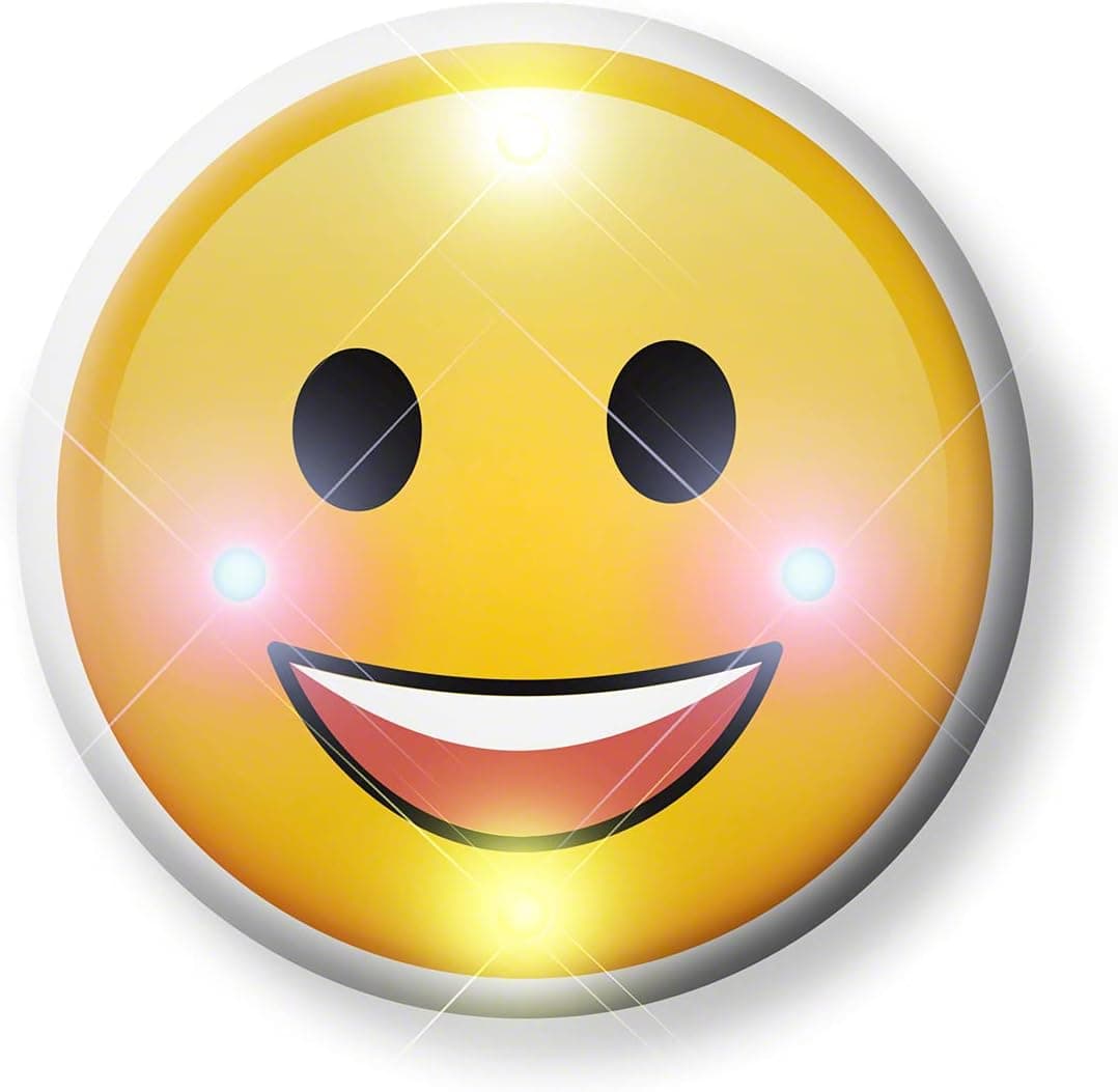 Light Up Smiley Happy Face Flashing Blinking LED Body Light Lapel Pins (5-Pack)
