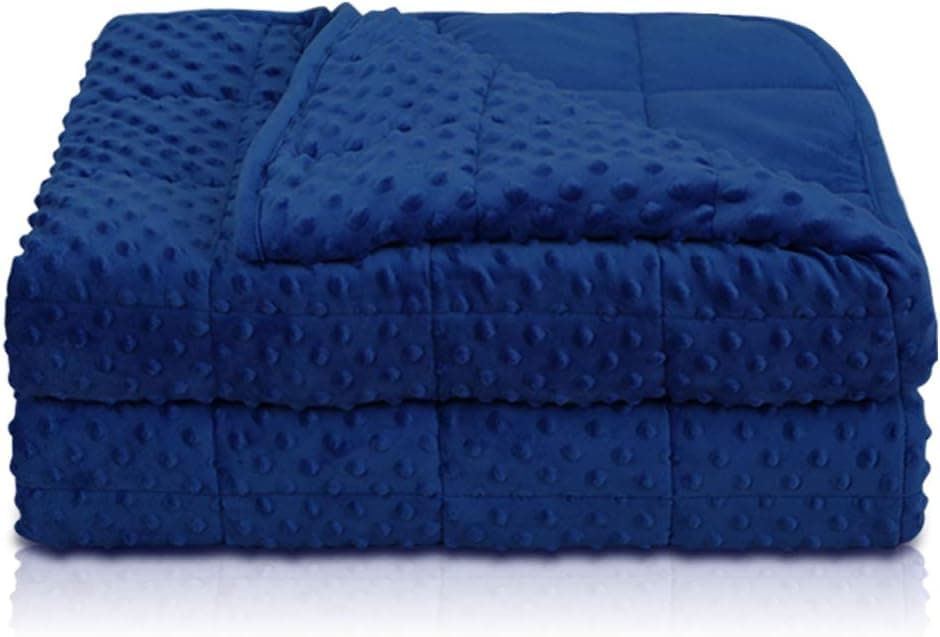 ACOMOPACK Minky Weighted Blanket Queen 15lbs for Adults(60"×80",Blue Breathable Super Soft for All Season,Heavy Blanket with Premium Glass Beads