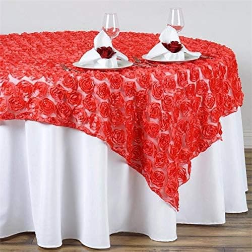 Satin Rosette Lace Square Overlay - 72" x 72" | Coral | Pack of 1