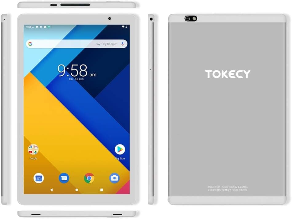 Tokecy 10.1 Inch Tablet PC Android 9 Quad Core 4GB RAM 64GB Storage 1920x1200 IPS Full View HD Display 8MP+5MP Dual Camera 4G Calling Phablet Support Google Bluetooth WiFi Metal Shell (Silver)