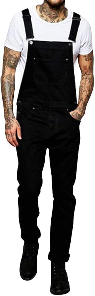 ZNU Men's Casual Overall Jeans Jumpsuit Stretch Denim Bib Pants Trousers