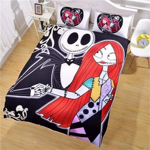 Nightmare Before Christmas Jack and Sally Heart Decor Bedding Set 3pc Duvet Cover Set Ultra Soft Home Bedroom Decoration Bedding Collection no Comforter