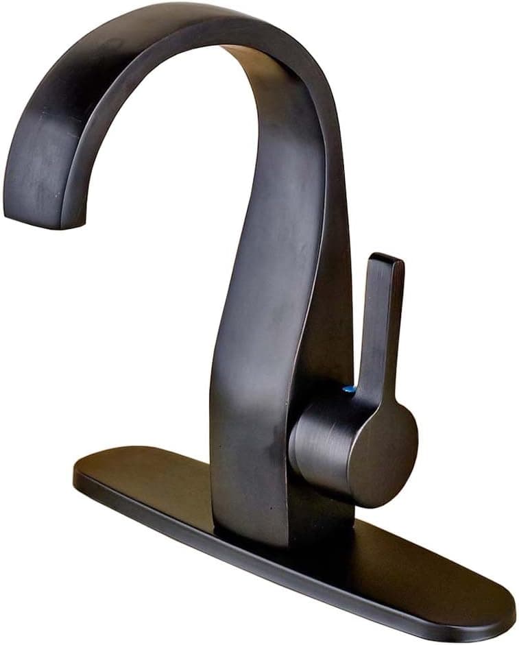 Senlesen Deck Mount Bathroom Vessel Sink Faucet Single Lever Control Spout Mixer Taps Oil Rubbed Bronze Finish with Cover Plate