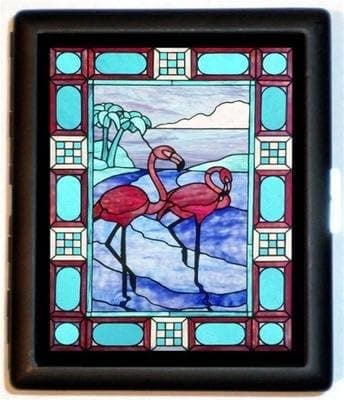 Flamingo Kitsch Flamingos Stain Glass Cigarette Case ID
