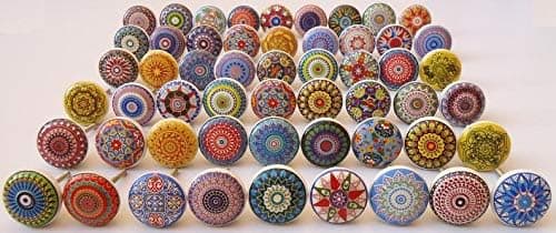 K KARMAKARA 20 Assorted Flat Ceramic Knobs Multi Color Multi Design Ceramic Door Knobs Kitchen Cabinet Drawer Pulls Hardware Knobs Cabinet Knobs Drawer Knobs