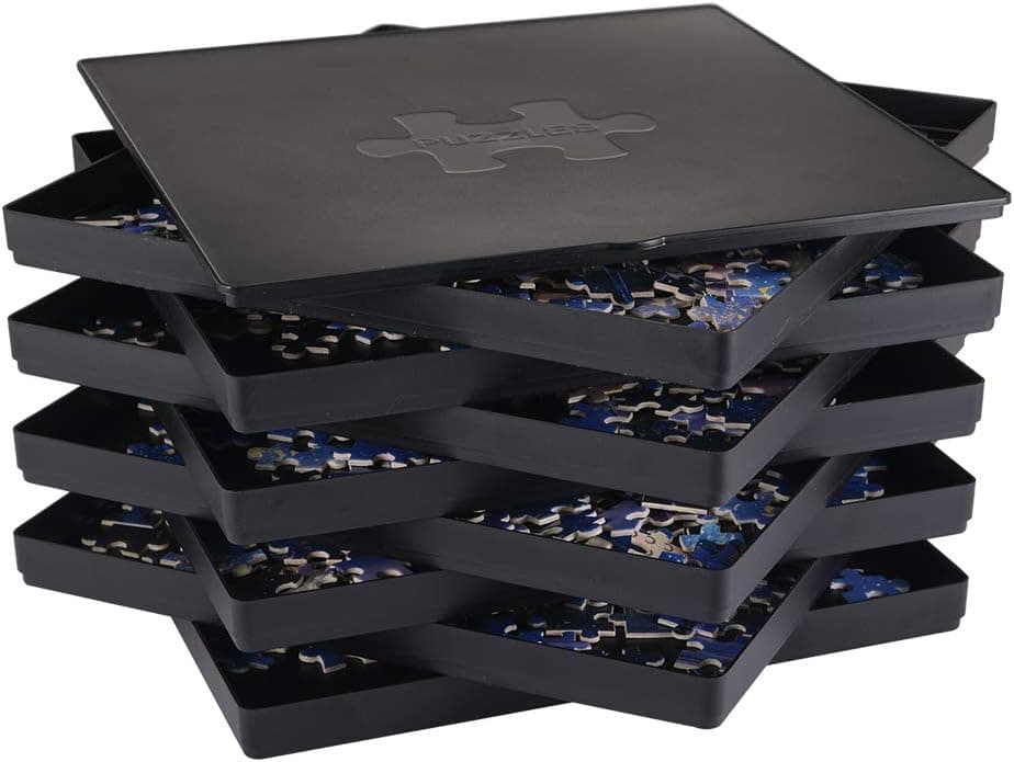 Puzzle Sorting Trays with Lid, 8 Trays Jigsaw Puzzle Sorters 10 x 10 inch, Fit 1500/2000 Pieces Puzzle Gift for Puzzlers, Black