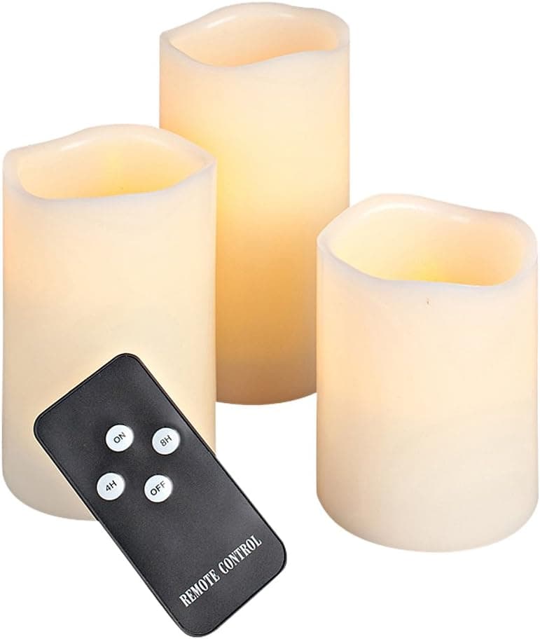Everlasting Glow LED Wax Wavy Edge Candle, Set Of 3, 3" x 4, 5, 6"