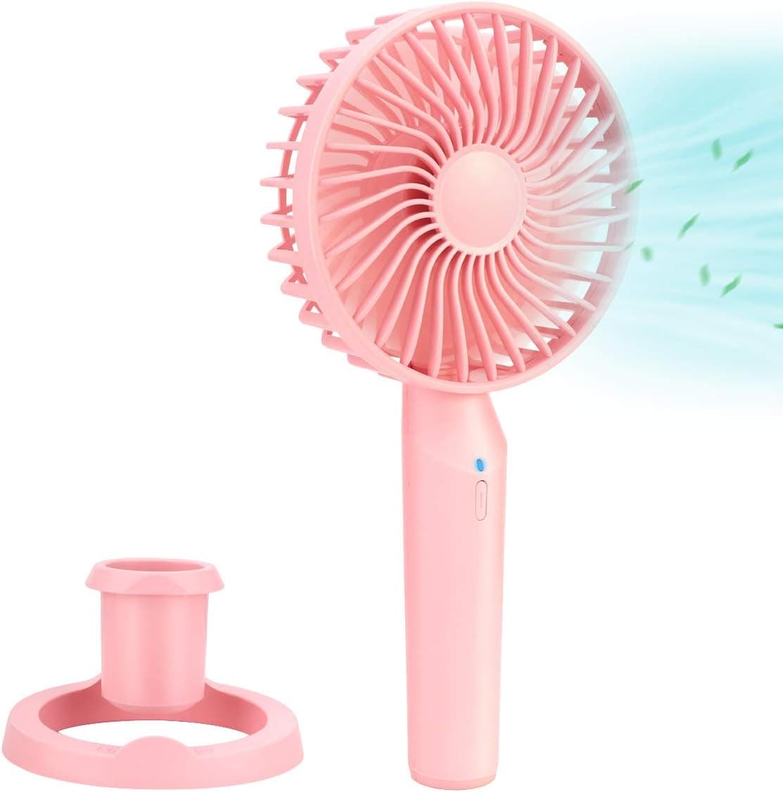 Housolution Portable Handheld Fan, Battery Operated Mini Fan USB Rechargeable Electric Fan, 3 Wind Speed Personal Desk Table Fan with Removable Base, Hand Held Fan for Home, Office and Outdoor - Pink