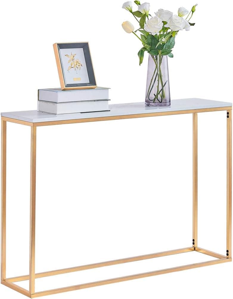 Cplxroc 42” Console Tables for Entryway, Faux Marble Sofa Tables, Entryway Table for Living Room, Gold Entrance Table, MDF Entry Table, Foyer Tables, Behind Couch Table for Hallway