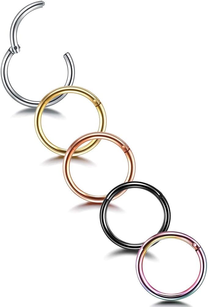 Xpircn 14G 16G 18G 20G 316L Surgical Steel Nose Lip Septum Rings Tragus Cartilage Daith Hinged Nose Ring Hoop Hinged Segment Ring Piercing Jewelry 1-10PCS